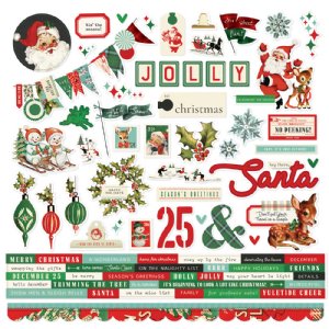 Simple Stories - Sticker Sheet - Vintage Holly Jolly